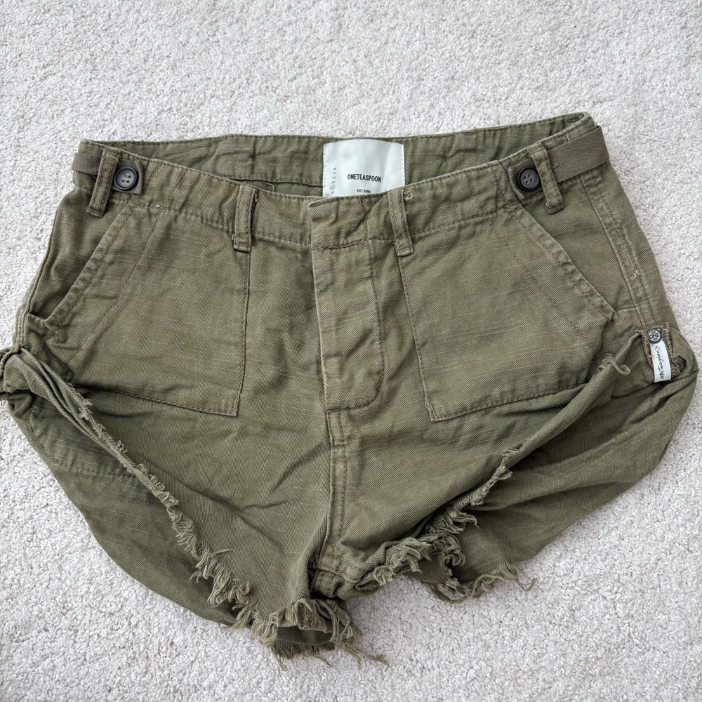 One Teaspoon Bandit Lightweight Linen type shorts Olive Green